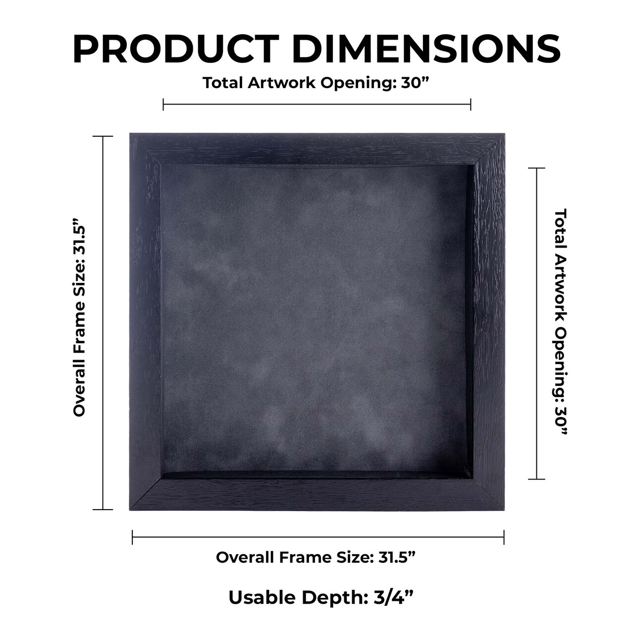 Black Wood Grain Shadow Box Frame with Acrylic Front - Dark Grey Suede Backing, 30 Sizes